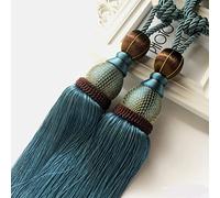 DAZZLEEX Clips de cortina hechos a mano, 2 alzapaños grandes con borla de bola, color azul