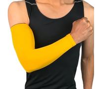 DAZZLEEX Codera de portero suave para almohadillas, protectores para jóvenes y adultos, mangas de compresión muscular de poliéster, bandas de protección solar (XL amarillo), amarillo