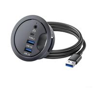 DAZZLEEX Divisor de ojales de escritorio, concentrador USB de escritorio con ojal de cable, interfaz de audio de doble puerto para sistema de gestión de cables de computadora de escritorio