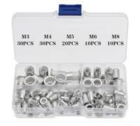 DAZZLEEX Juego de 100 tuercas de remache de aluminio vertical de cabeza plana con 5 tamaños M5 M6 M8 kit de inserción roscado para muebles, reparación automotriz y montaje de electrodomésticos en S