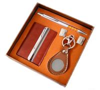 DAZZLEEX Juego de negocios de metal para hombres con tarjetero, llavero, bolígrafo y gemelos en color marrón para bodas, cumpleaños, graduaciones, eventos corporativos, día del padre (café)
