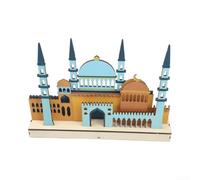 DAZZLEEX Lámpara de mesa de madera 3D con estrella y luna Ramadán, luz nocturna Eid Mubarak, decoración para el hogar, oficina, mezquita, adorno a pilas de 32,5 x 24,5 cm (A)