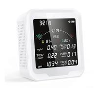 DAZZLEEX Probador multifuncional de calidad del aire con pantalla digital, sensor de temperatura PM2.5 PM10 TVOC C6H6 AQI Monitor para uso en interiores (blanco)