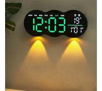 DAZZLEEX Reloj digital con pantalla LED, temperatura, fecha, semana, control remoto, reloj de pared grande con alarma doble, temporizador de cuenta regresiva, luz ambiental para oficina en casa (azul)