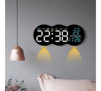 DAZZLEEX Reloj digital con pantalla LED, temperatura, fecha, semana, control remoto, reloj de pared grande con alarma doble, temporizador de cuenta regresiva, luz ambiental para oficina en casa (verde