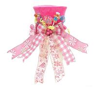 DAZZLEEX Sombrero plegable para árbol de Navidad, sombrero de copa de árbol de Navidad, rosa/azul con bastones de caramelo y lazos, decoración para el hogar de vacaciones (rosa)
