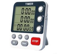 DAZZLEEX Temporizador de cocina de 3 canales con pantalla grande, parte trasera magnética con función de memoria, sonido ajustable, recordatorio de luz intermitente, soporte giratorio para cocina