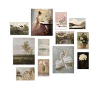 Dazzlewall 12Pcs Vendimia País Francés Cuadros de Arte de La Pared, Cisne Impresiones Florales, Cottagecore Galería de Decoración Para El Dormitorio Sala de Estar Sin Marco