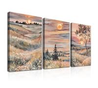 Dazzlewall 3Pcs Arte de Pared Floral en Acuarela, Impresión de Arte de Amanecer de Montaña de Flores Silvestres, Decoración de Pared de Paisaje de Atardecer para Sala de Estar, 30x40 cm Enmarcado
