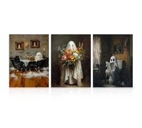 Dazzlewall 3Pcs Decoración de Arte de Pared de Fantasmas de Halloween, Fantasma en el Baño Flor Academia Oscura Decoración de Pared de Halloween, Arte Gótico Impreso Para Baño, 30x40 cm Sin Marco