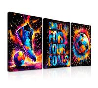 Dazzlewall 3Pcs Graffiti Fútbol Arte de Pared, Deportes Inspiradores Carteles Para Dormitorio Adolescentes Playroom Boy Dormitorio Decoración Del Hogar 30X40 cm Enmarcado