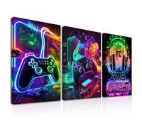 Dazzlewall 3Pcs Impresiones de Arte de Pared de Juegos Enmarcadas Cool Neon Gaming Posterspara Habitación de Adolescentes Decoración de Sala de Juegos de Dormitorio 12x16 in