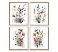 Dazzlewall 4 Pcs Impresión de Arte de Pared en Acuarela, Colorida Impresión de Arte Botánico Floral, Decoración de Pared Minimalista para Dormitorio, Sala de Estar, Baño, 20x25 cm Sin Marco