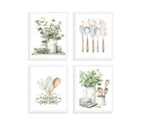 Dazzlewall 4 pósteres botánicos para pared de cocina, hojas de eucalipto verde salvia, póster de pared de plantas bohemias para decoración de cocina y comedor, 8 x 10 pulgadas, sin marco