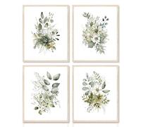 Dazzlewall 4Pcs Impresiones de Arte de Pared Botánicas, Impresión de Acuarela de Hojas Verdes de Salvia Boho, Decoración de Pared Minimalista para Dormitorio Sala de Estar Baño, 20x25 cm Sin Marco