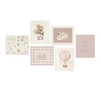 Dazzlewall 6 Piezas de Impresiones de Arte de Pared Rosadas para Guardería, Pinturas de Cisnes, Conejito Vintage y Flores para Habitación de Niñas, 8x10 pulgadas Sin Marco