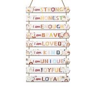 Dazzlewall 9 Piezas de Decoración de Pared de Guardería Motivacional Boho, Letreros Colgantes de Madera Inspiradores Del Arco Iris para la Decoración de la Habitación de Los Niños, 11.8x1.6 in