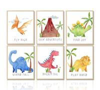 Dazzlewall Acuarela Dinosaurio Póster Decoración de Pared Citas Motivacionales Póster de Pared para Guardería Decoración de Habitación Infantil 8x10 in Sin Marco Set de 6