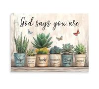 Dazzlewall Arte de Pared Cristiano Estilo Campestre con Versículo Bíblico, Póster Rústico Dios Dice Que Eres con Suculenta para Decoración de Dormitorio o Baño, 12x16 Pulgadas Sin Enmarcar