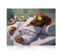 Dazzlewall Arte de Pared de Baño Divertido Perro Relaxing Picture, Póster de Animal de Humor para Decoración de Baño 12x16 Pulgadas Sin Marco, Regalo para Amantes de Mascotas