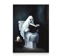 Dazzlewall Arte de Pared de Fantasmas Divertidos, Lectura de Fantasmas Góticos en el Inodoro, Decoración Espeluznante de Halloween para Galería de Baño en la Pared, 30x40 cm Sin Marco