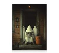 Dazzlewall Arte de Pared de Fantasmas Rústicos de Halloween, Tres Extraños Fantasmas Leyendo Noticias de Granja Decoración de Pared Embrujada Espeluznante para El Hogar, 30x40 cm Sin Marco