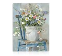 Dazzlewall Arte de Pared Floral Vintage Rústico, Póster de Margaritas y Flores Silvestres en Cubo para Baño Estilo Fermier 30×40 cm Sin Marco