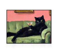Dazzlewall Arte de Pared Gato Negro Divertido, Láminas de Gato Negro Elegante Retro con Martini para Dormitorio Bar 30×40 cm Sin Marco
