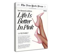 Dazzlewall Arte de Pared Moda Feminismo, Lienzo de La Vida Es Mejor en Tacones Altos Rosados Estilo Periódico Vintage para Dormitorio de Chica 30×40 cm Enmarcado