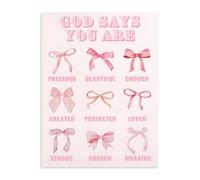 Dazzlewall Arte de Pared Motivacional Inspirante, Lienzo de Dios Dice Que Tú Eres con Lazo Rosa para Dormitorio de Chica 30×40 cm Sin Marco