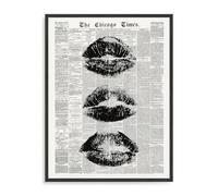 Dazzlewall Arte de Pared Periódico Vintage, Lienzo de Huella de Labios en Diario Retro Negro y Blanco para Dormitorio de Chica 30×40 cm Sin Marco