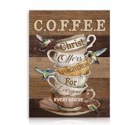 Dazzlewall Arte de Pared Taza Café Vintage Rústico, Póster de Tazas Empiladas con Colibríes para Bar Café Comedor 30×40 cm Sin Marco