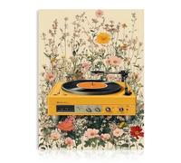 Dazzlewall Arte de Pared Tocadiscos Boho, Póster de Tocadiscos Amarillo Vintage y Campo Floral para Sala de Música Dormitorio 30×40 cm Sin Marco