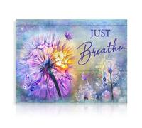 Dazzlewall Arte de Pared Tranquilo de Diente de León, Póster Inspiracional Just Breathe con Flores Púrpuras para Decoración de Dormitorio o Baño, 12x16 Pulgadas Sin Enmarcar