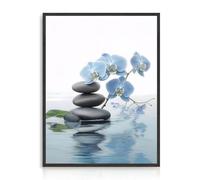 Dazzlewall Arte de Pared Zen Sereno, Lienzo de Orquídea Azul Calmante y Piedras Empiladas para Yoga Meditación Spa Oficina 30×40 cm Sin Marco