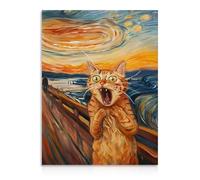 Dazzlewall Arte Divertido de Gato El Grito para la Pared, Cuadro Humorístico de Gato Atigrado al Óleo para Decoración de Sala de Estar, Dormitorio o Baño, 12x16 Pulgadas Sin Enmarcar