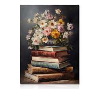 Dazzlewall Cartel de arte de pared de flores retro Moody 's Flower Book printing, cartel de pintura al óleo de flores, dormitorio de decoración estética de la Academia oscura 12x16 sin marco