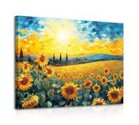 Dazzlewall Cuadro Decorativo de Pared Botanico Vintage, Cuadro al Oleo Girasol Amanecer Cielo Azul, Poster Rustico Estetico para Dormitorio Baño Salon Impresiones en Lienzo 30x40 cm Enmarcado