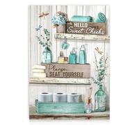 Dazzlewall Cuadro Decorativo para Baño, Arte de Pared Teal, Decoración de Granja Rústica, Impresiones de Libélula en Lienzo 30x40 cm Sin Marco