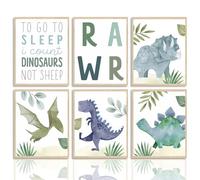 Dazzlewall Cuadros Decorativos de Pared de Dinosaurios en Acuarela, Poster de Arte de Dinosaurios para la Habitación de los Niños Dormitorio Impresiones en Lienzo 20x25 cm Sin Marco Set de 6