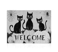Dazzlewall Decoración de Arte de Pared Rústica de Gato Negro, Espeluznante Gato Negro Spider Seda Welcom Sign Decoración de Pared Desgastada para Halloween Door Room Hallway, 40x30 cm Sin Marco