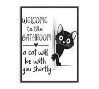 Dazzlewall Decoración de Pared Baño Gato Divertido, Póster Minimalista de Gato Negro Fantasista Acechando para Baño Inodoro 30×40 cm Sin Marco
