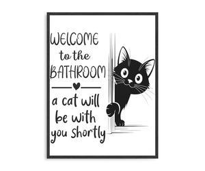 Dazzlewall Decoración de Pared Baño Gato Divertido, Póster Minimalista de Gato Negro Fantasista Acechando para Baño Inodoro 30×40 cm Sin Marco