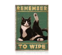 Dazzlewall Divertida impresión artística de pared con diseño de gato, Remember To Wipe Humorístico para decoración de baño, 12 x 16 pulgadas, sin marco, regalo para amantes de los gatos