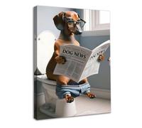 Dazzlewall Divertido Arte de La Pared Del Baño Perro En El Inodoro Cuadro, Humor Animal Póster Para La Decoración Del Inodoro Del Baño 30×40 cm Enmarcado, Regalo Amante de Las Mascotas