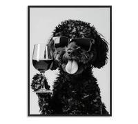 Dazzlewall Divertido Arte de Pared de Animales Humor Perro Bebiendo Vino Póster, Cuadro de Perro En Blanco Y Negro Para Baño, Cocina, Decoración de Dormitorio, 30×40 Cm, Sin Marco