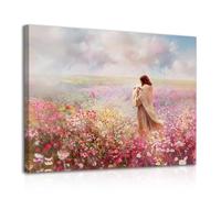 Dazzlewall Enmarcado Arte de Pared Cristiano, Jesús Abraza al Corderoen Campo de Flores Pintura Impresiónpara Decoración de Sala de Oración de Dormitorio de Iglesia 12x16 in