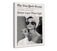 Dazzlewall Enmarcó New York Trends Wall Art, Periódicoen Blanco Y Negro Mejor Tarde Que Feo Funky Póster Feministapara Sala de Estar Dormitorio 12x16 in