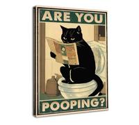 Dazzlewall Gracioso Gato Negro Decoración de Pared de Baño, Signo de Gato Are You Pooping, Póster Vintage de Gato para el Baño 30x40 cm Enmarcado
