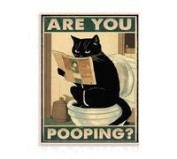 Dazzlewall Gracioso Gato Negro Decoración de Pared de Baño, Signo de Gato Are You Pooping, Póster Vintage de Gato para el Baño 30x40 cm Sin Marco